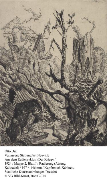 Otto Dix, Verlassene Stellung bei Neuville, aus dem Radierzyklus Der Krieg, 1924, Radierung, Kupferstich-Kabinett, copyright: VG-Bildkunst Bonn, 2014