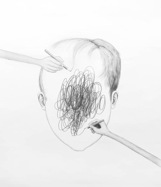 Sabian Baumann, Selfie, 2014, Bleistift auf Papier, 70 x 60 cm, courtesy Galerie Mark Müller