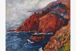 Francis Picabia, „Les rochers rouges (The Red Rocks)“, expressive Küstenlandschaft zwischen Impressionismus und Abstraktion, ca. 1942–1943. © Francis Picabia