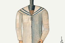 Metaphysische Figur ohne Gesicht von Carlo Carrà, stehender anonymer Körper in stiller Atmosphäre, italienische Metaphysische Kunst des frühen 20. Jahrhunderts.