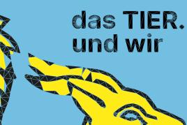 Ausstellungsgrafik „das TIER. und wir“ im Stift Millstatt 2026 mit stilisierten Tiermotiven und typografischem Titel der Ausstellung.
