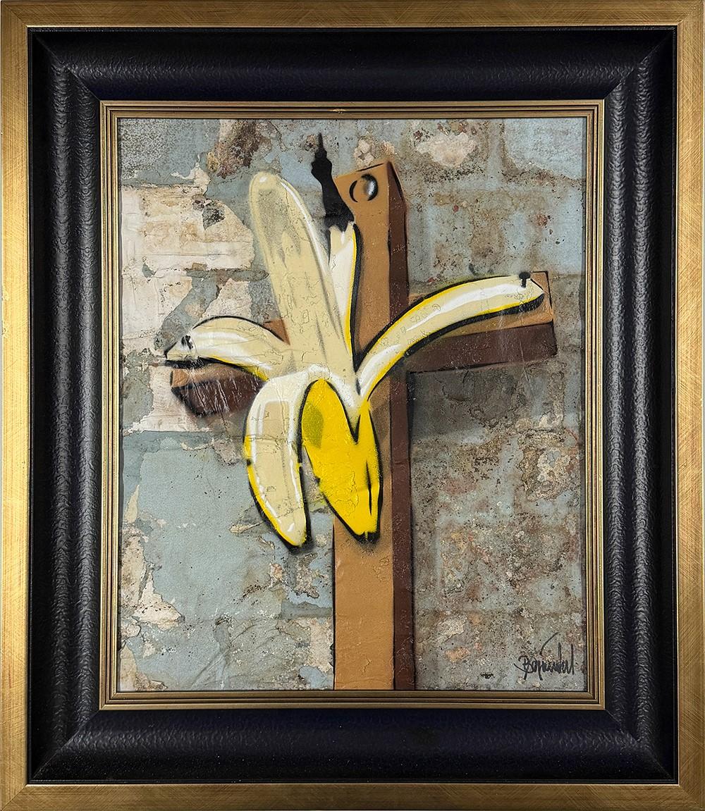 Thomas Baumgärtel Kunst als Religion 2025 Spraylack Plakatwand Bananensprayer Werk, 51,5 x 42 cm, WVZ-Nr. 3069