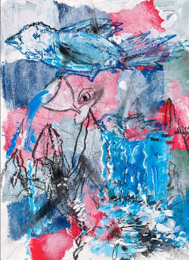 Christian Ludwig Attersee Spatzenwasser expressive Malerei Blau Rot Figur Abstraktion zeitgenössische Kunst Österreich