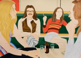Alex Katz „The Gathering“ – monumentales Gruppenporträt mit vier Figuren in ungezwungener Gesprächsszene aus der ikonischen Schaffensphase der 1970er Jahre