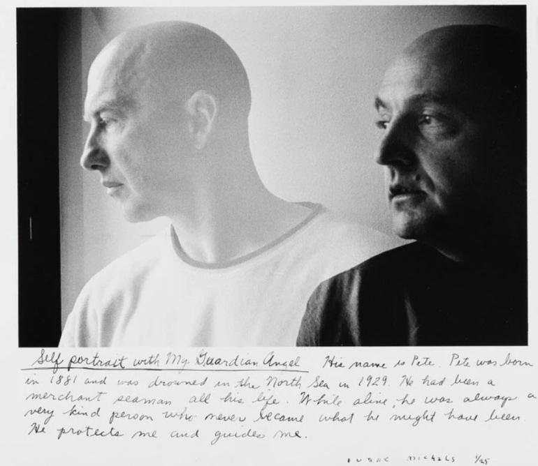 Duane Michals, Self Portrait with My Guardian Angel, 1974, gelatin silver print with hand-applied text. Courtesy: New Orleans Museum of Art